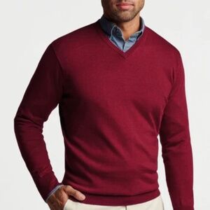 $178 EUC Men's Peter Millar Autumn Crest V-Neck Sweater Burgundy Size XL